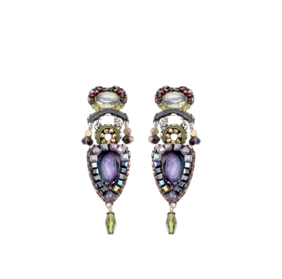 Brincos Ayala Bar com lágrima iridescente e verdes oliva