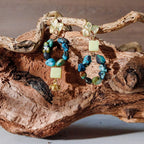 Brincos Pedras Turquesa com Folhas Douradas