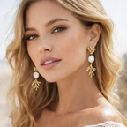 Pendientes de rama dorada con perla natural 