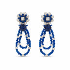 Brincos artesanais Iluztro- pérolas e azul royal – modelo aro duplo exclusivo