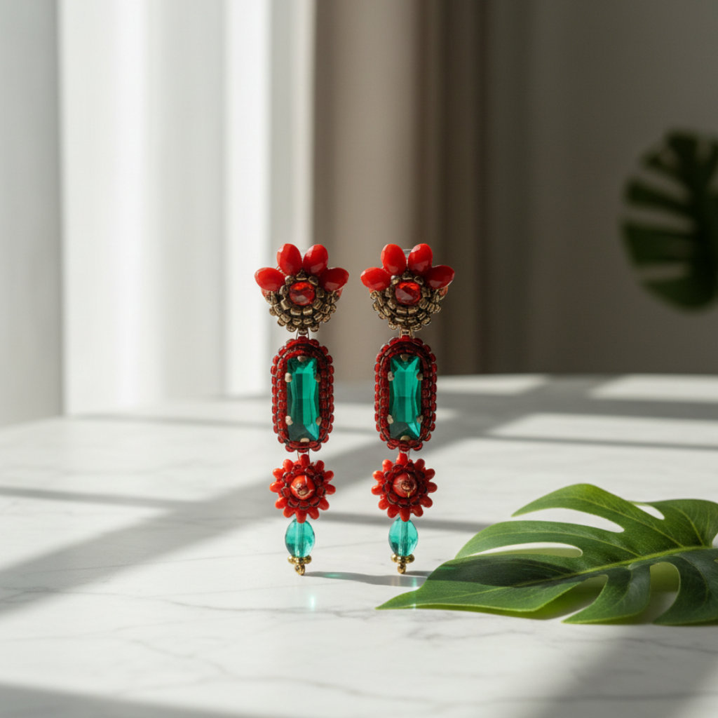 Imagem lifestyle - Brincos artesanais Iluztro Opora em mármore