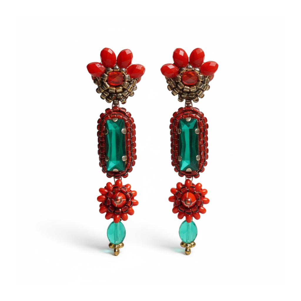 Brincos artesanais Iluztro Opora-cristais bordados à mão