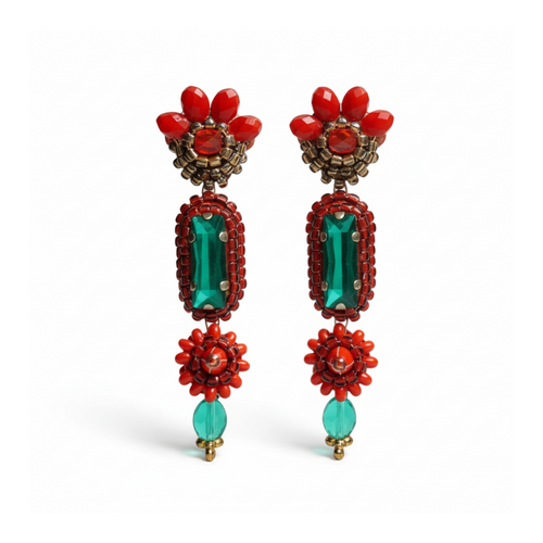 Brincos artesanais Iluztro Opora-cristais bordados à mão