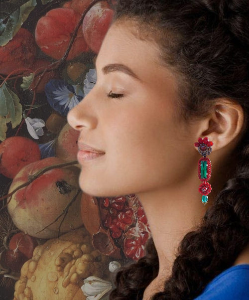 Brincos artesanais Iluztro Opora-cristais bordados à mão