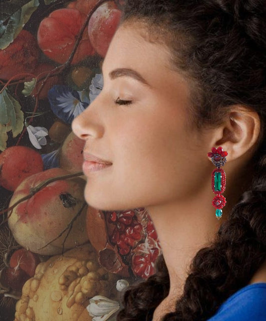 Brincos artesanais Iluztro Opora-cristais bordados à mão