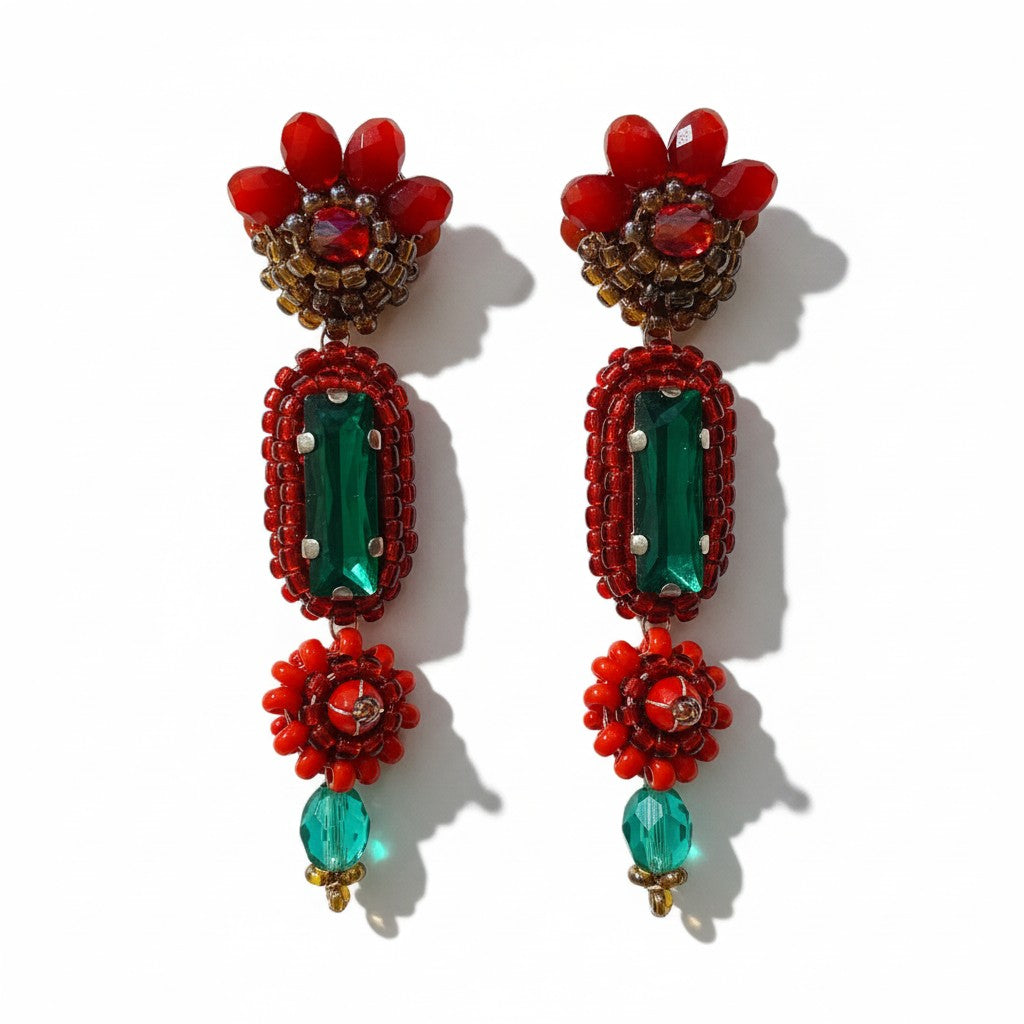 Brincos artesanais Iluztro Opora-cristais bordados à mão