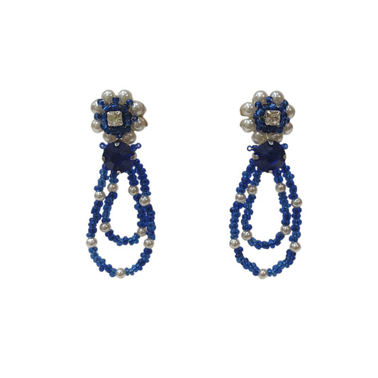 Brincos artesanais Iluztro- pérolas e azul royal – modelo aro duplo exclusivo
