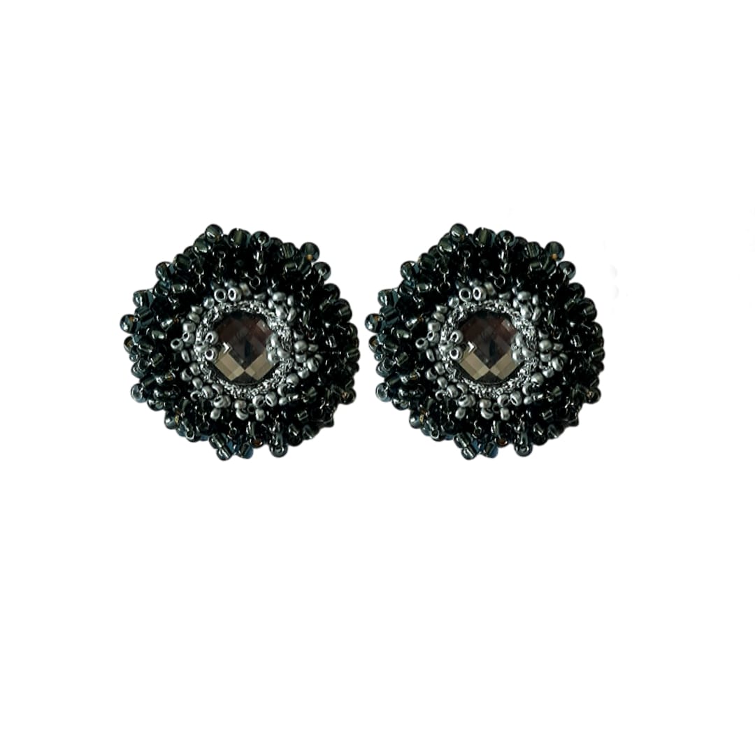 Brincos de festa flor com cristal-Cinza