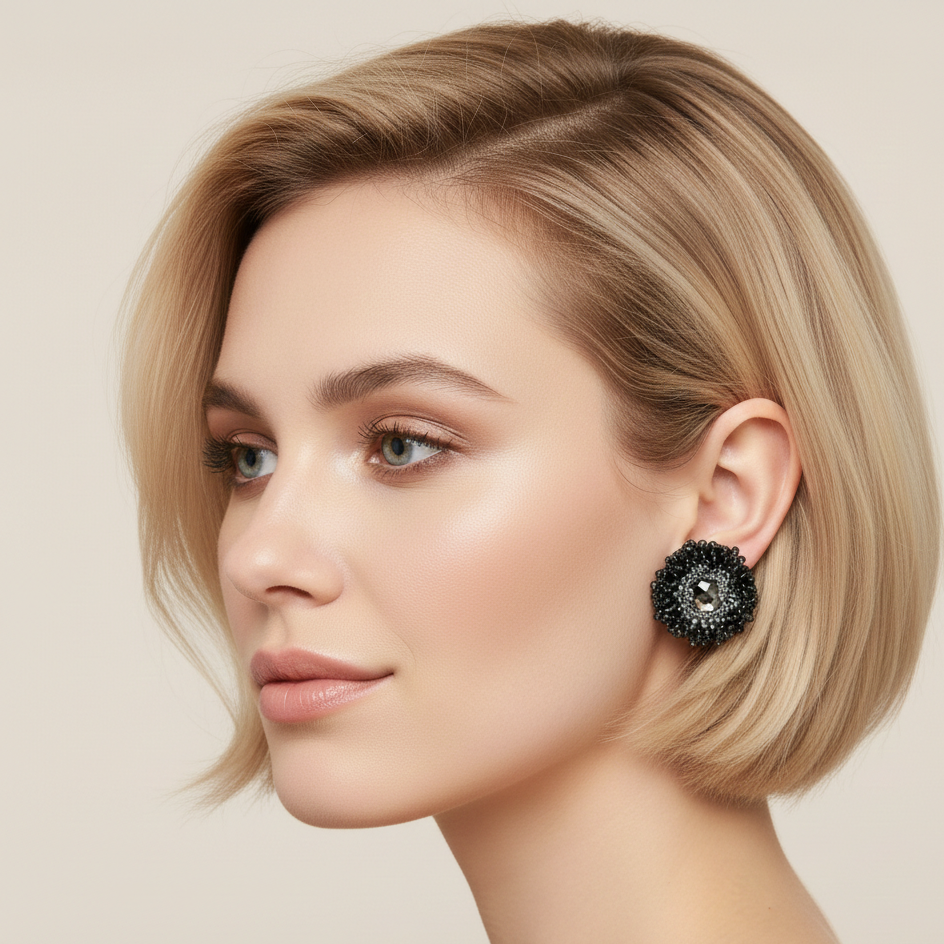 Brincos de festa flor com cristal-Cinza