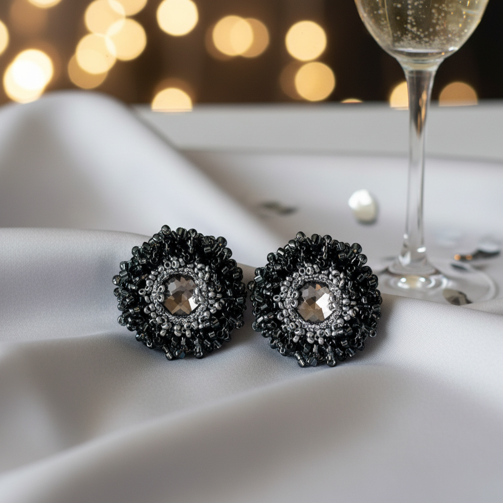 Brincos de festa flor com cristal-Cinza