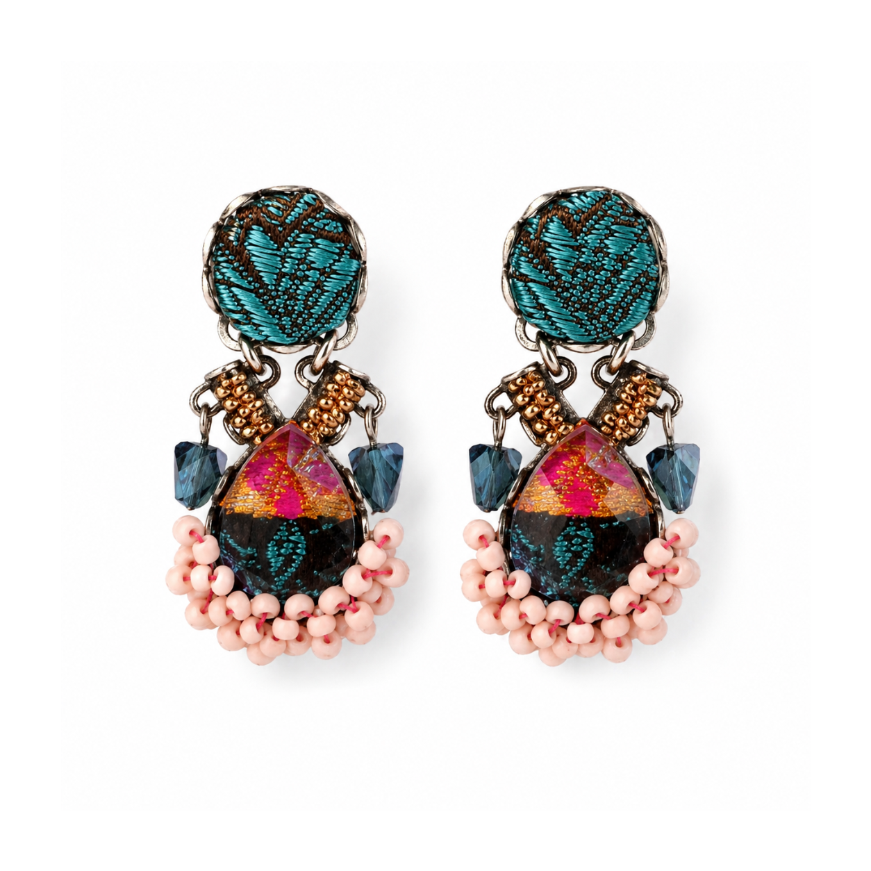 Brincos Ayala Bar com Cristal Gota Multicolor Turquesa