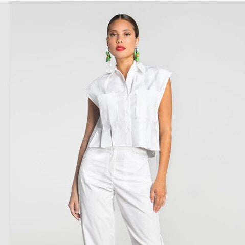Camisa Moutaki sem mangas em Algodão com Elastano, Cor branco