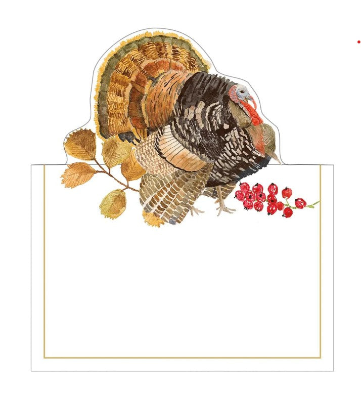 Cartões de Mesa Caspari com Motivo de Peru e Folhagem Outonal – 8 Unidades