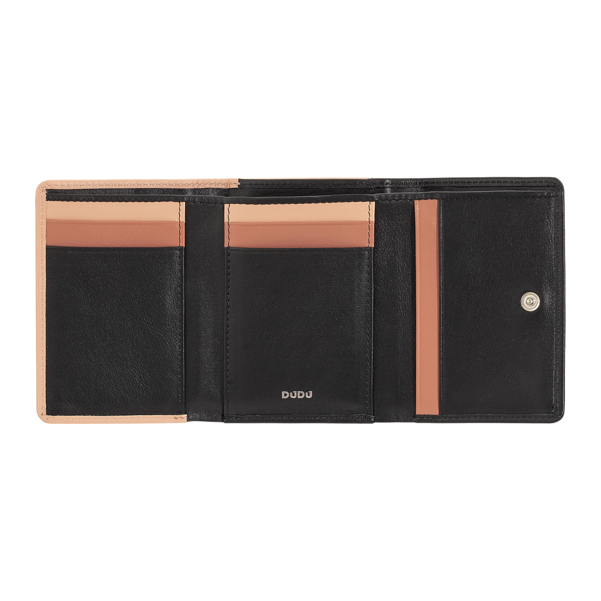Carteira de Pele Preta e Bege com Fecho de Mola-DUDU