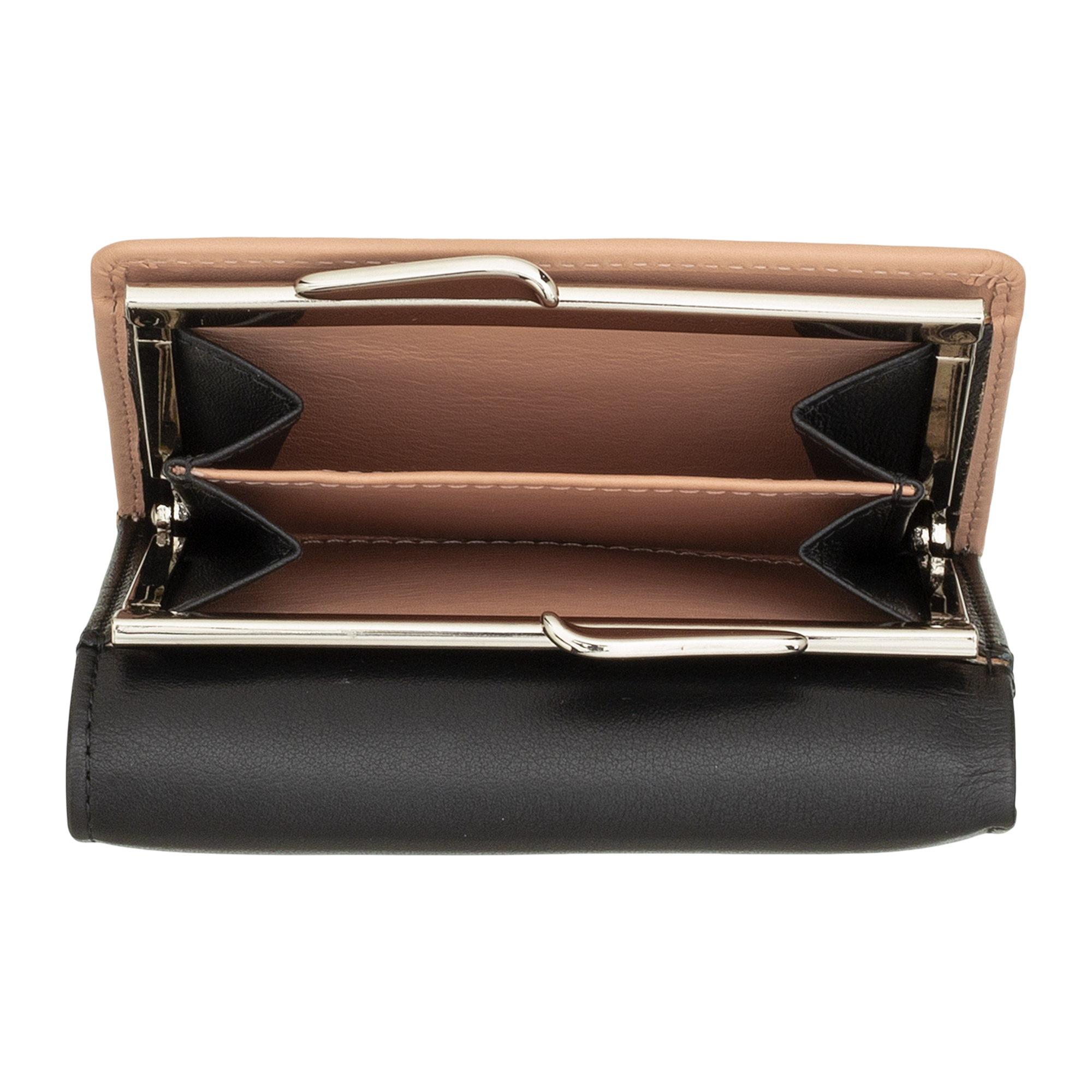 Carteira de Pele Preta e Bege com Fecho de Mola-DUDU