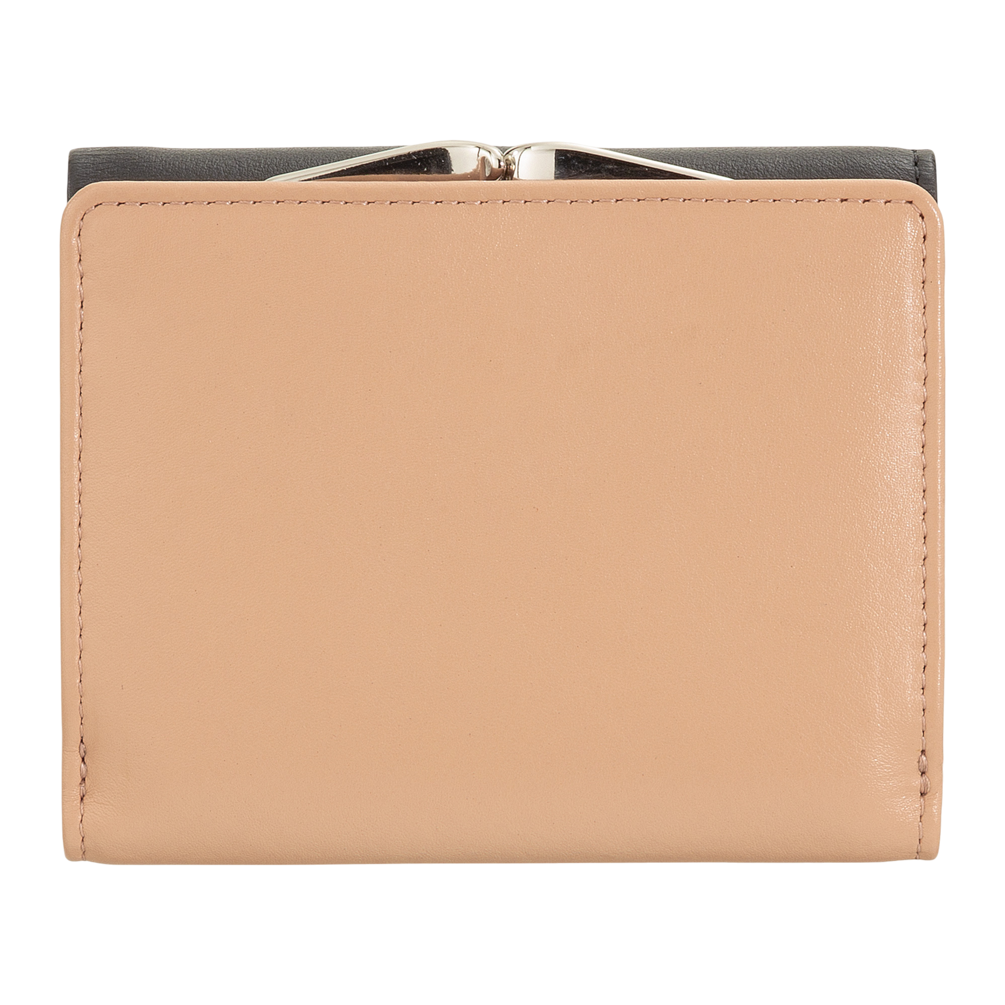 Carteira de Pele Preta e Bege com Fecho de Mola-DUDU