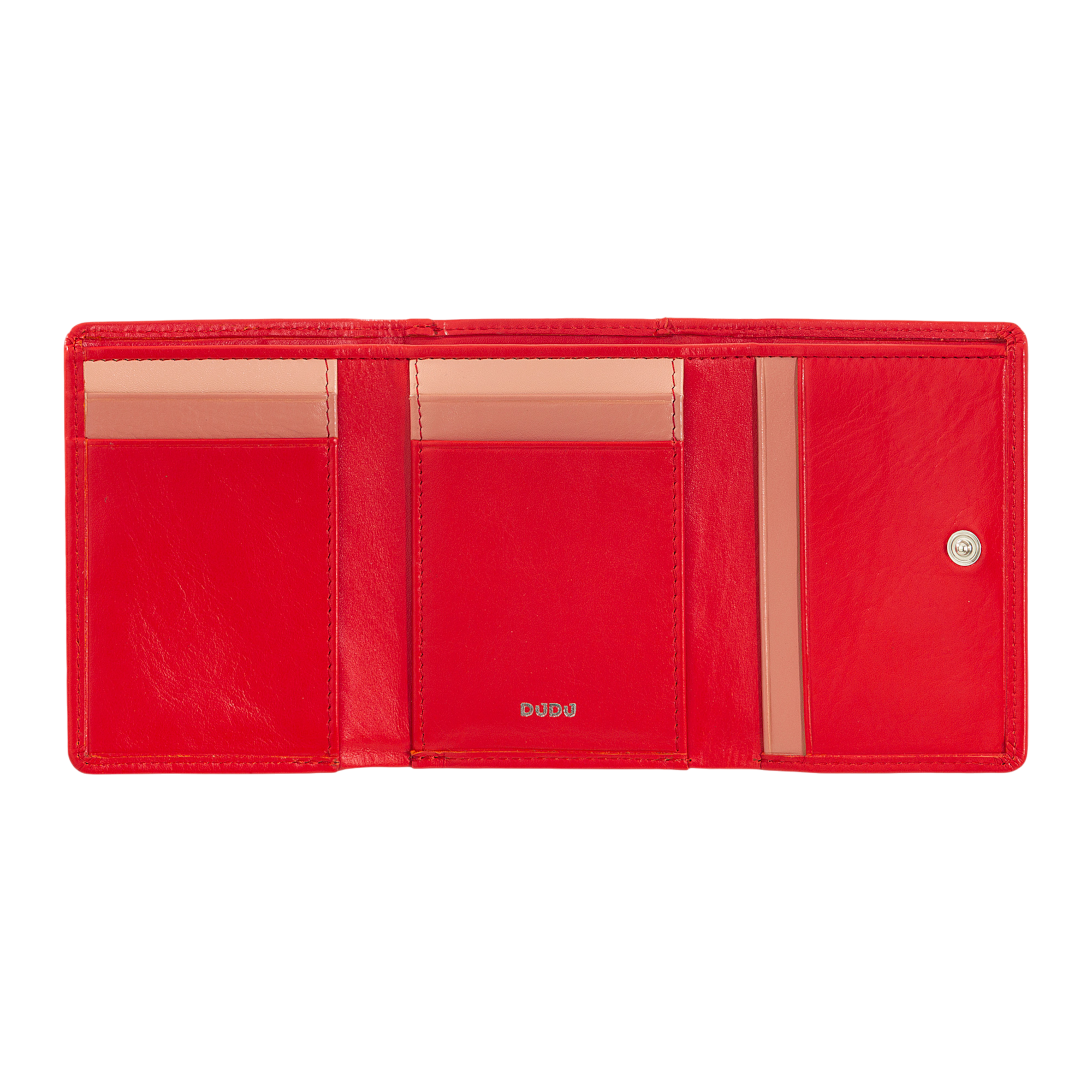 Carteira de Pele Vermelha com Fecho de Mola-DUDU