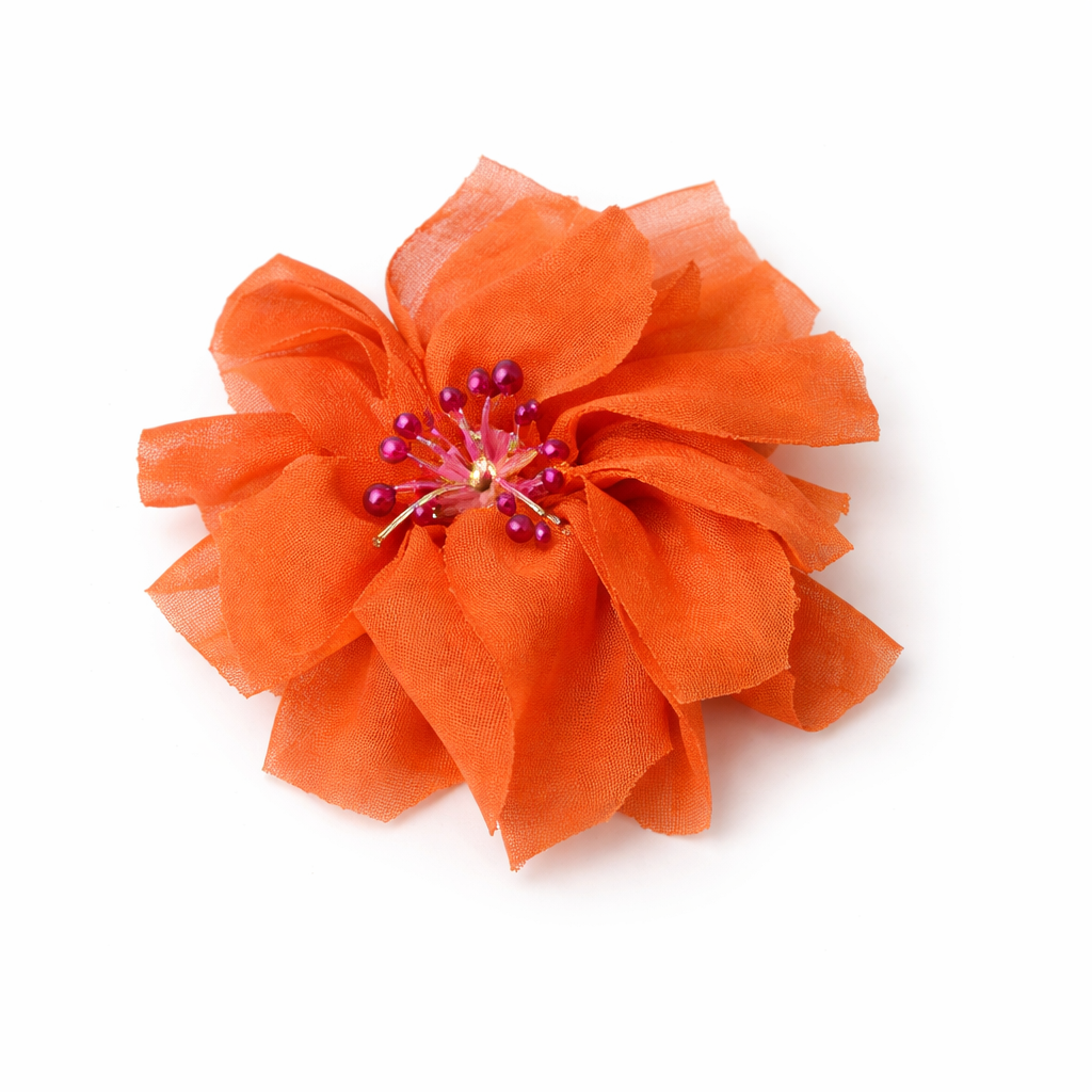 Alfinete Latido em viscose laranja em forma de flor