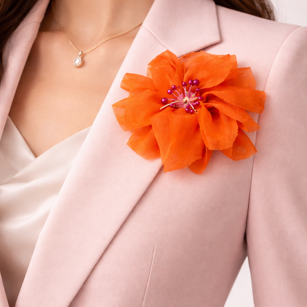 Alfinete Latido em viscose laranja em forma de flor