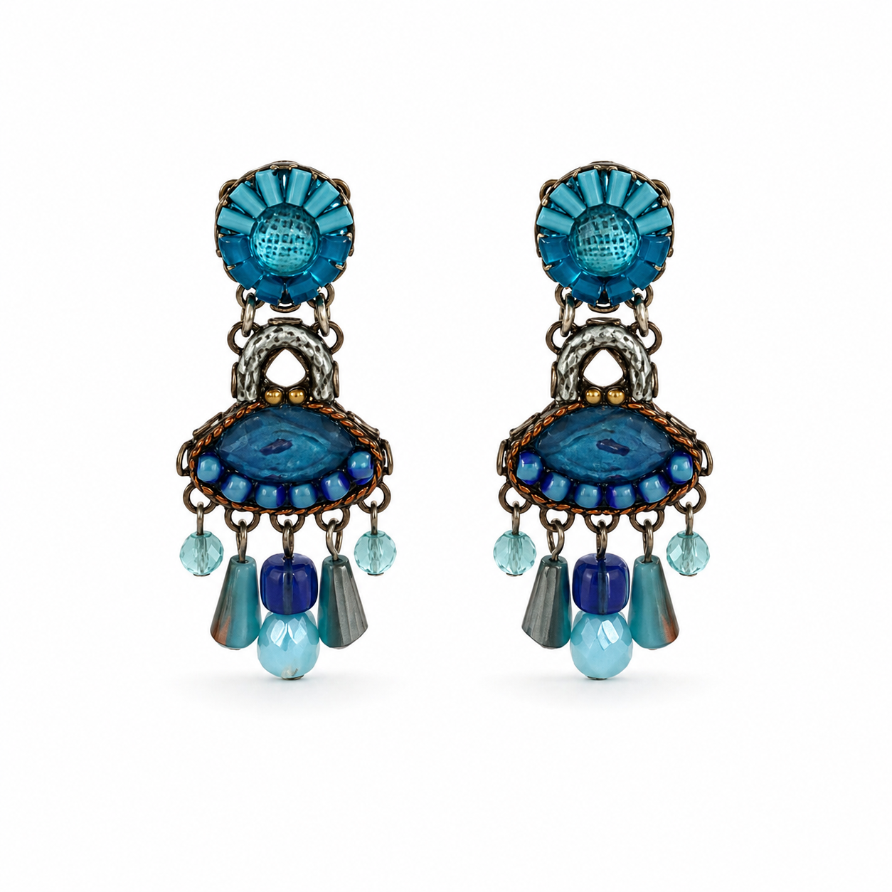 Brincos Ayala Bar com Cristais Azuis Turquesa