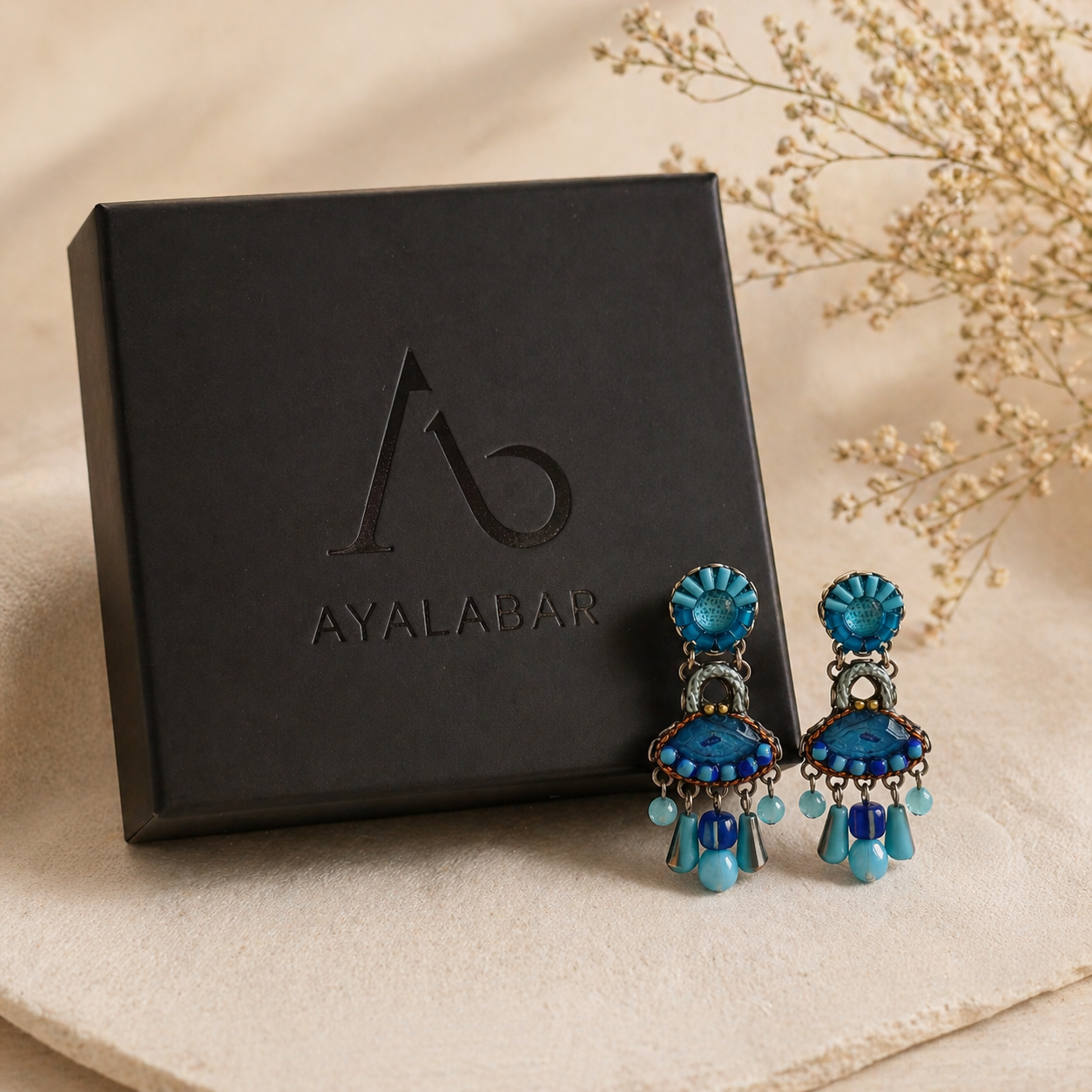 Brincos Ayala Bar com Cristais Azuis Turquesa
