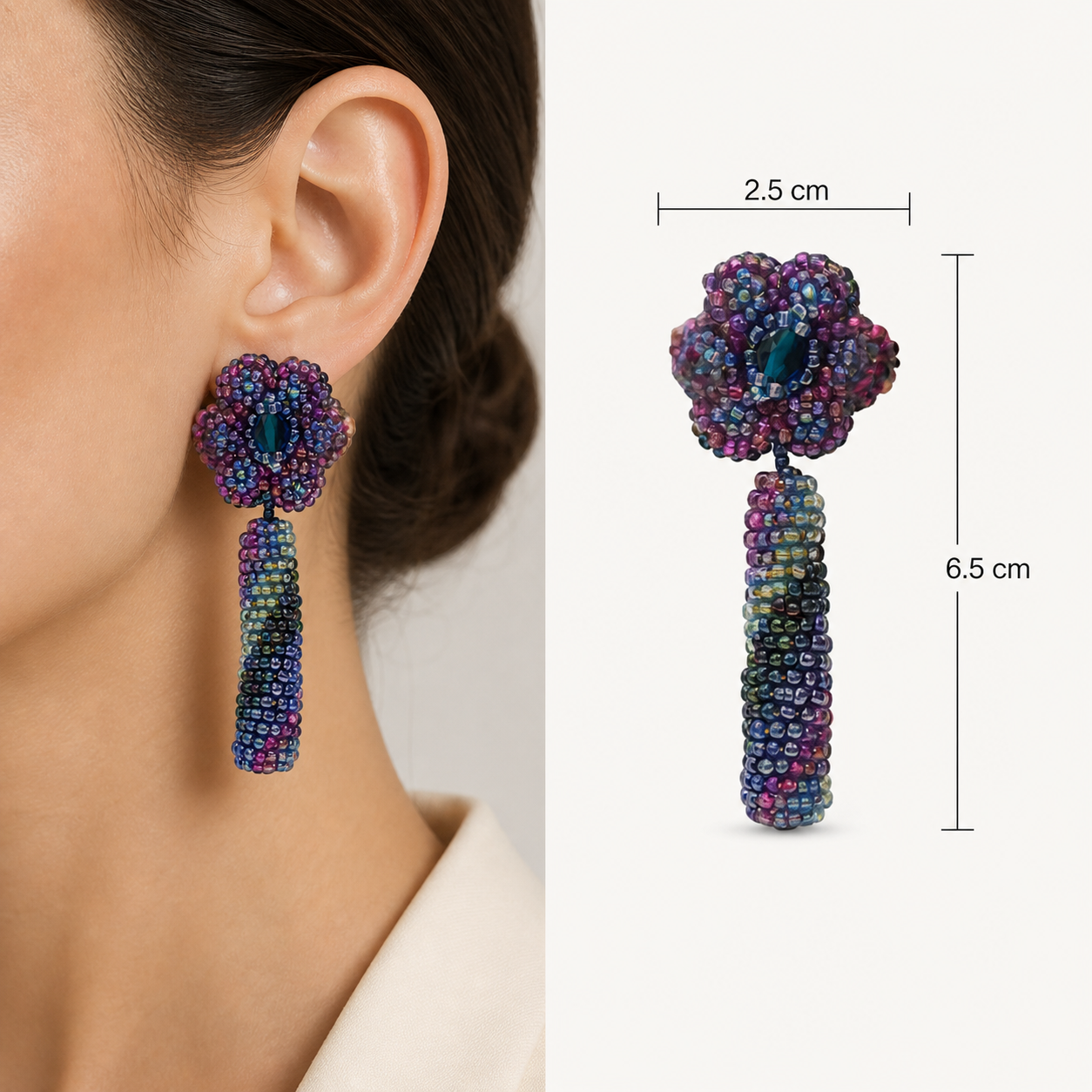 Brincos Iluztro em Missanga Flor com Pendente Multicolor