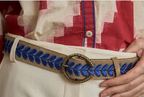 Embroidered beige and blue suede Bark Belt