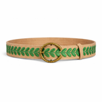 Embroidered beige and green suede Bark belt