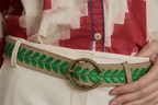 Embroidered beige and green suede Bark belt