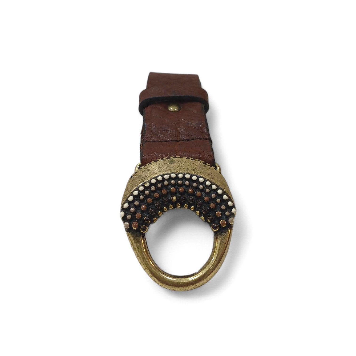 Cinto de Pele Castanha com Fivela Decorativa – Estilo Boémio