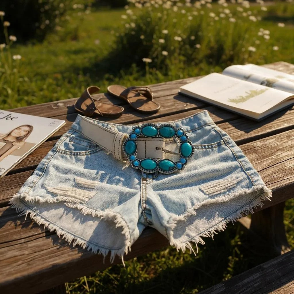 Cinto de pele com pedras turqueza1