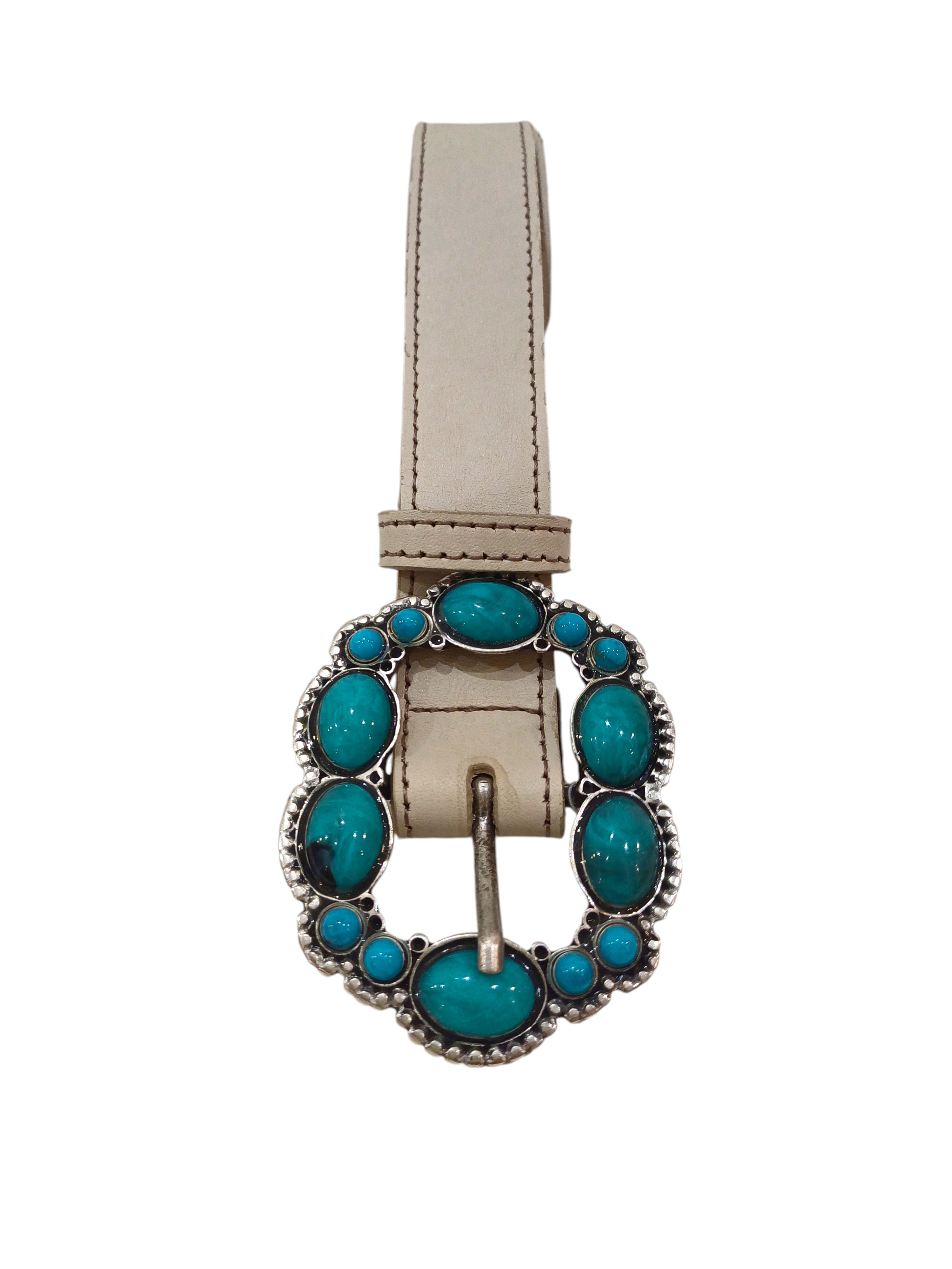 Cinto de pele com pedras turqueza2