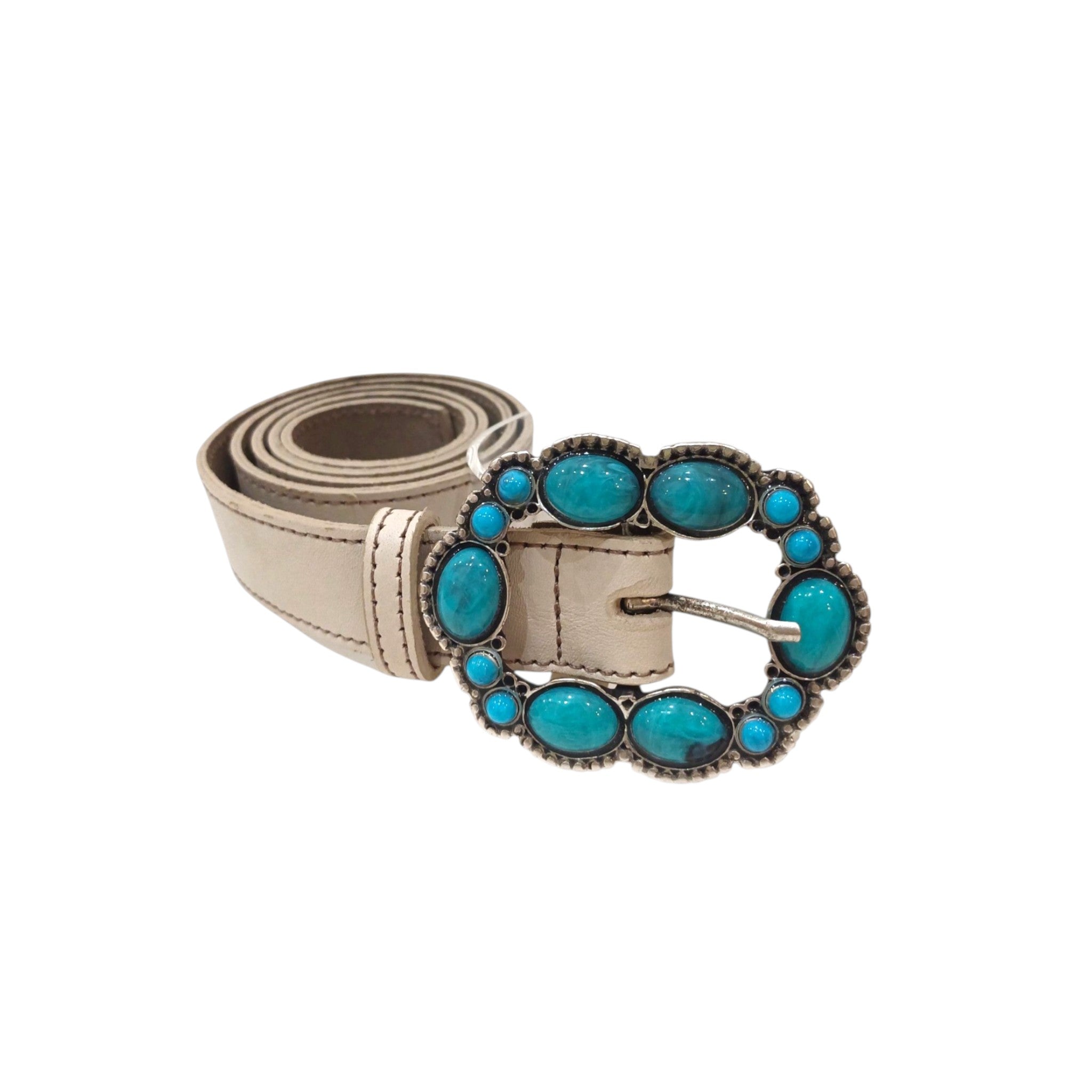 Cinto de pele com pedras turqueza