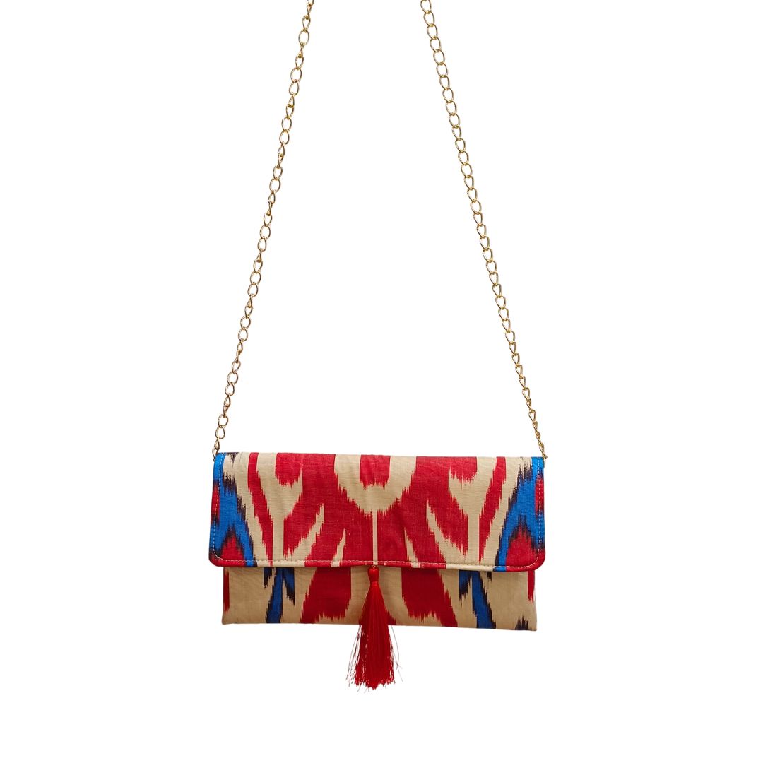 Clutch Artesanal Ikat Encarnado e Turquesa