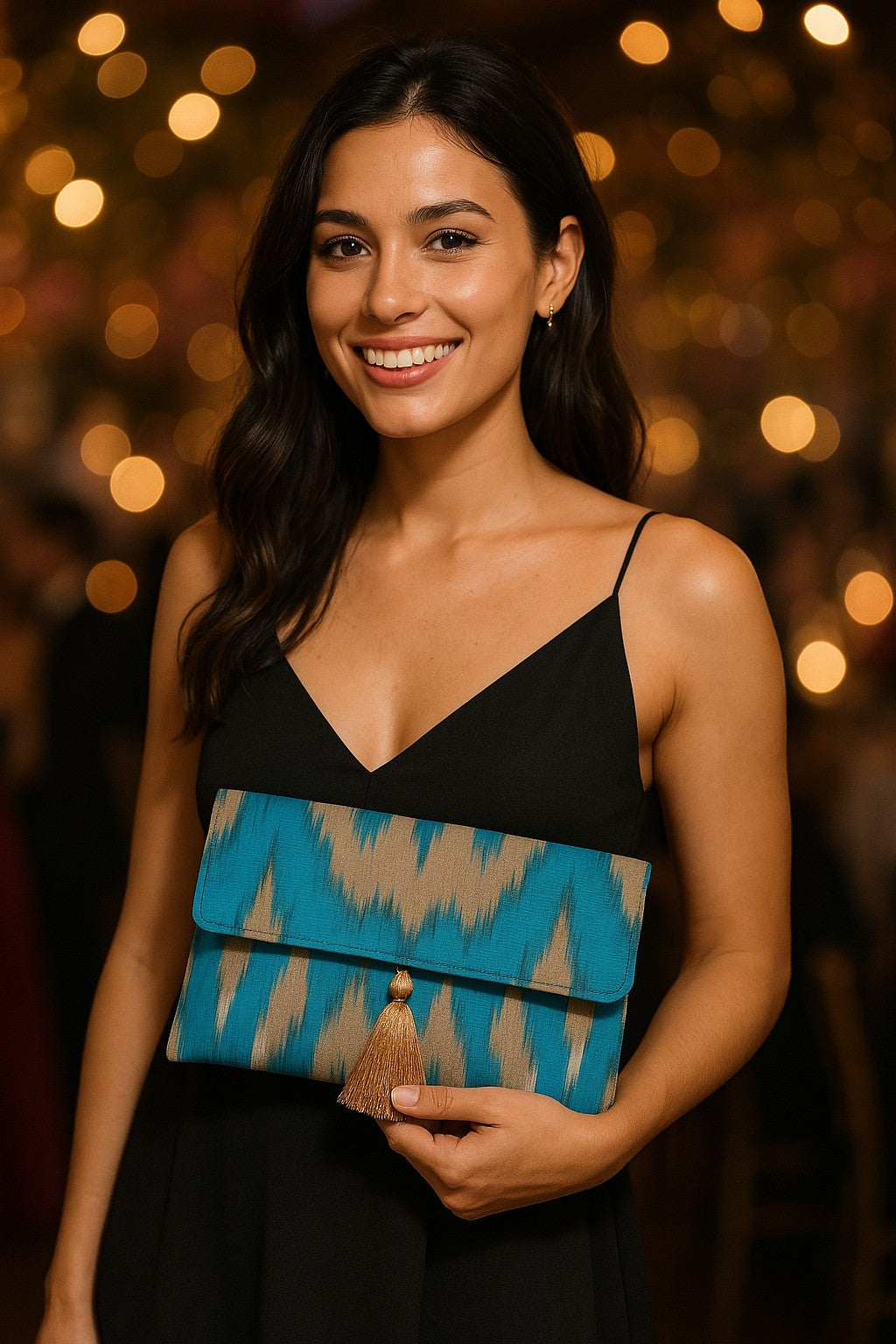 Clutch Ikat azul e bege4