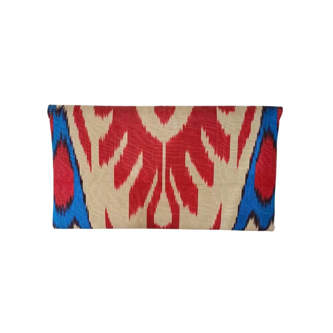 Clutch artesanal Ikat Encarnado e turquesa2