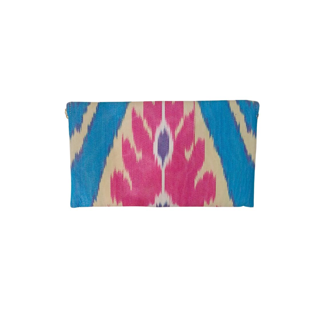Clutch artesanal Ikat Rosa e turquesa2