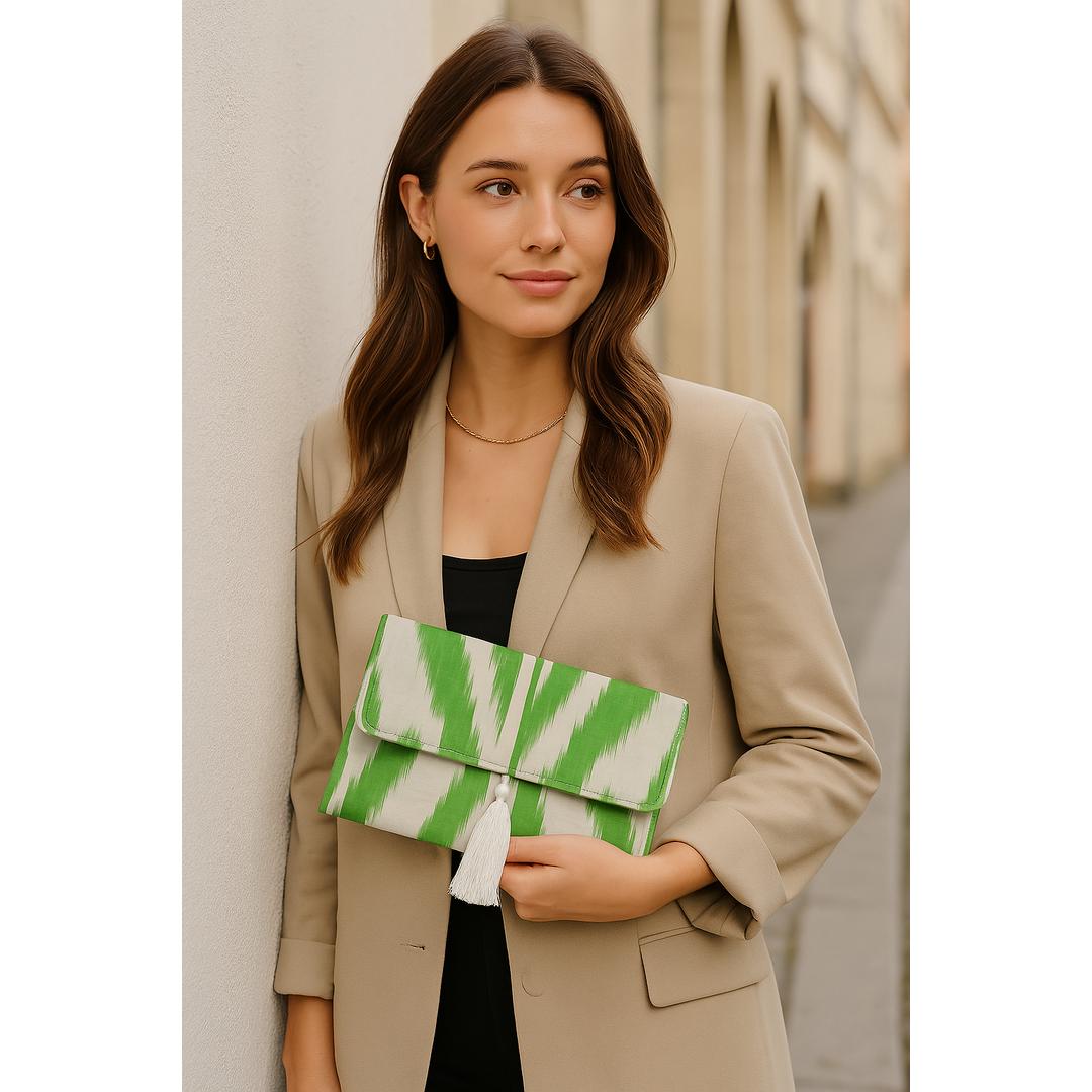 Cluth artesanal ikat verde e branco