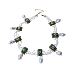 Colar artesanal Iluztro com pérolas grandes e flores verdes – colar de festa exclusivo