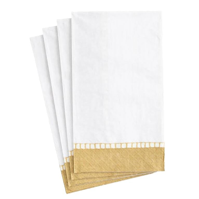 Guardanapos de papel com bordo de linho dourado