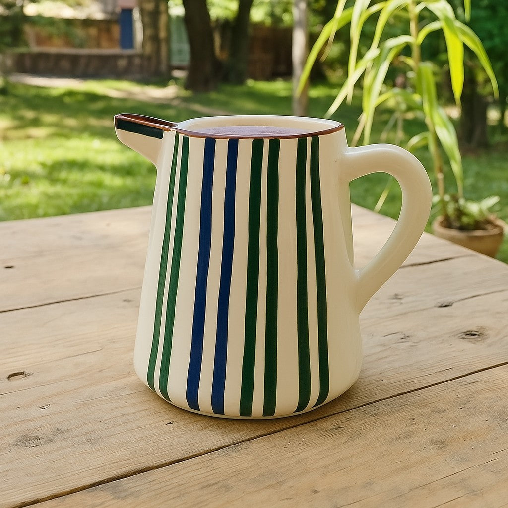 Jarro de Cerâmica artesanal – Riscas Verde e Azul
