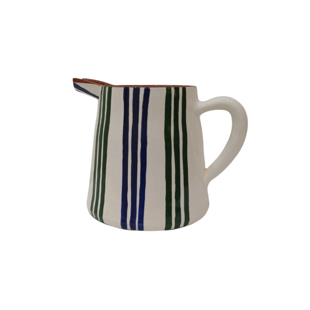 Jarro de ceramica artesanal-Riscas verde e azul
