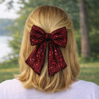 Burgundy sequin hair bow