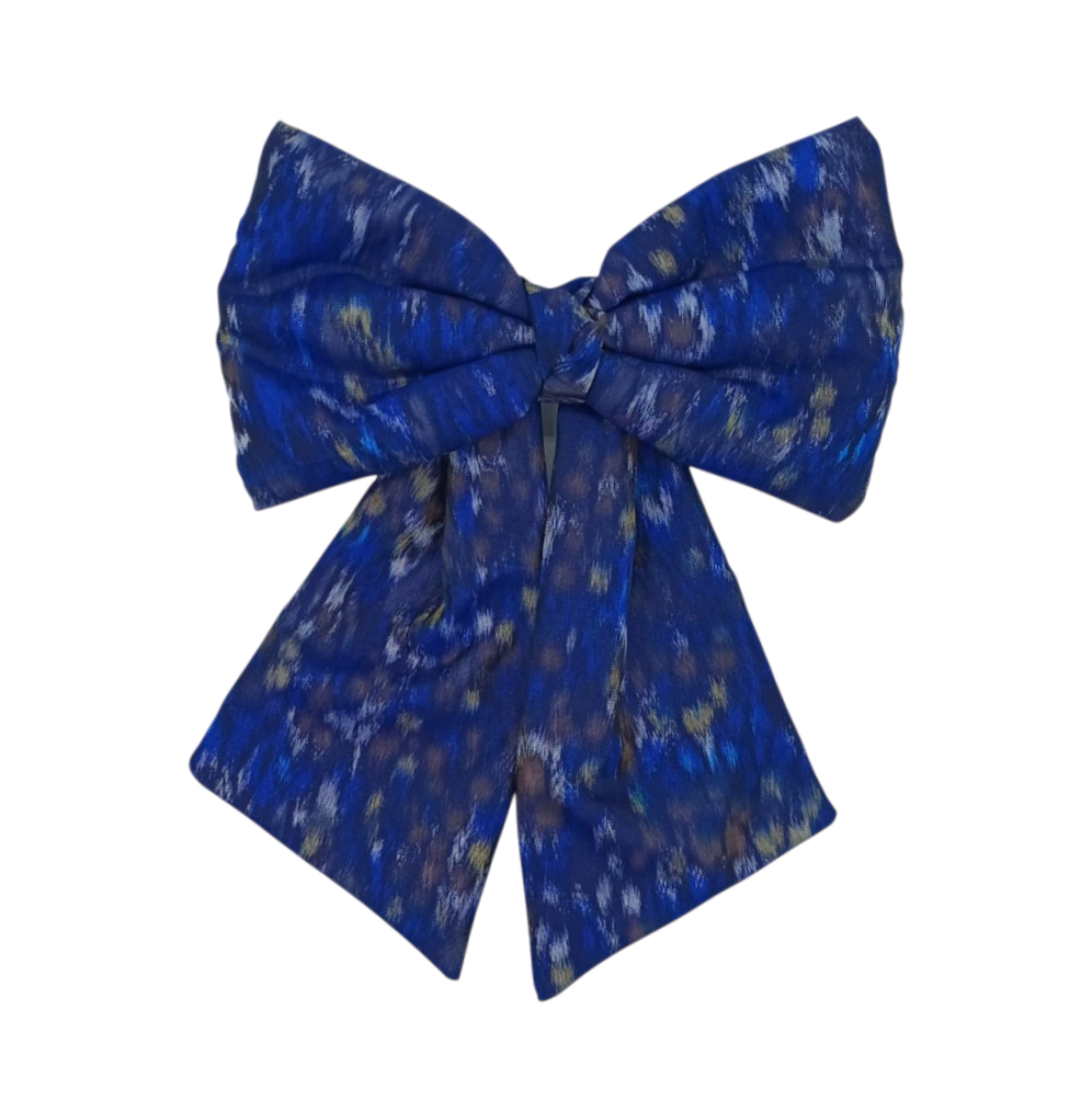 Blue printed silk bow 
