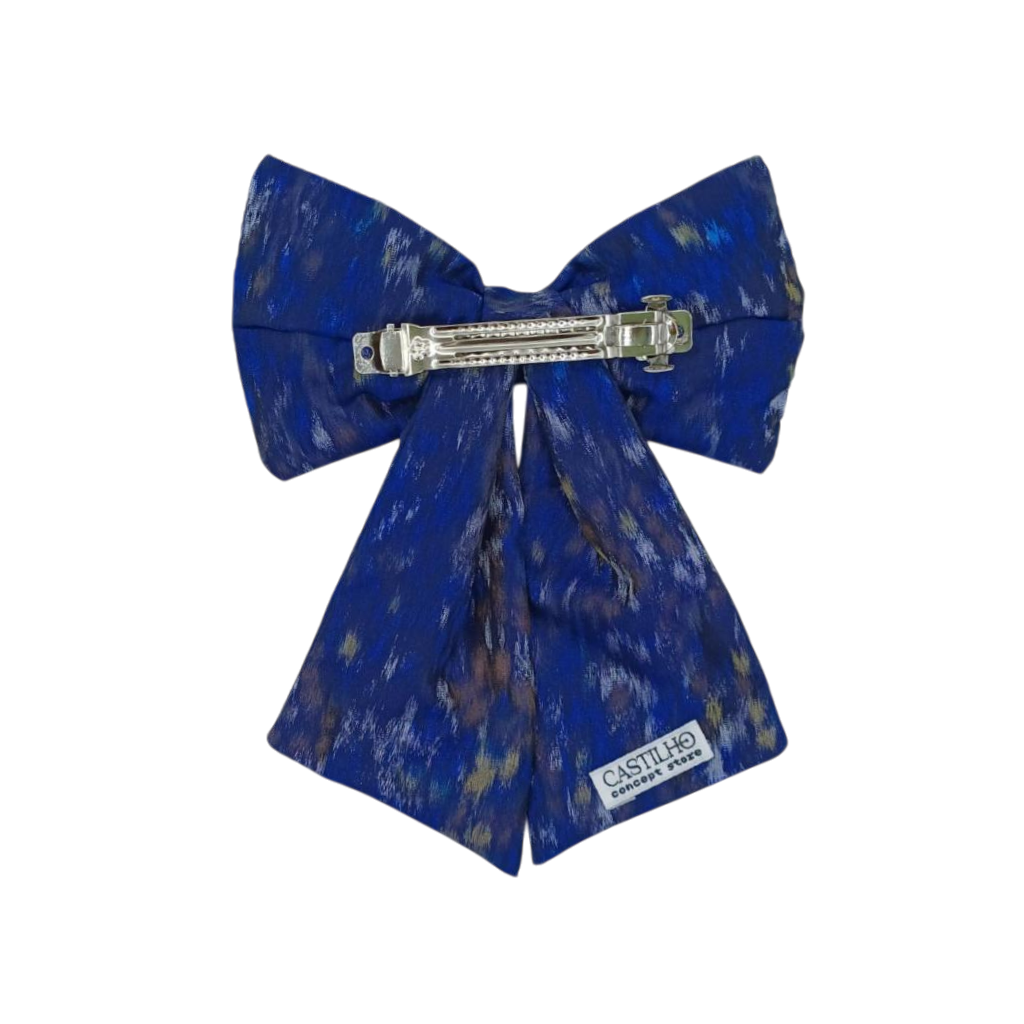 Blue printed silk bow 