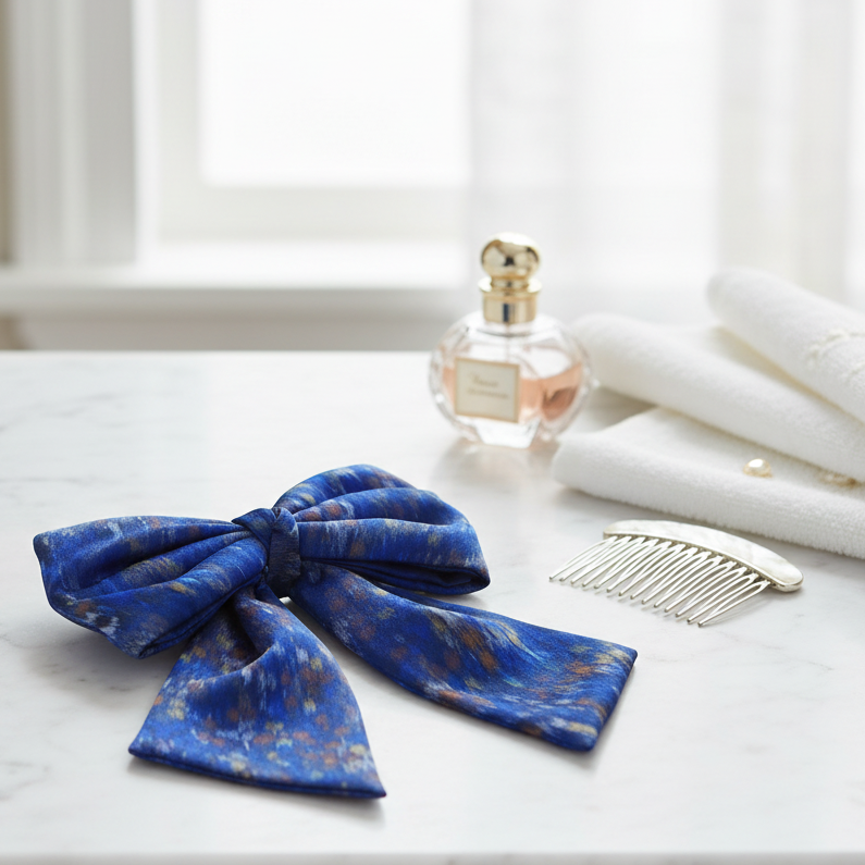 Lifestyle Laço de Cabelo Azul de Seda Estampada