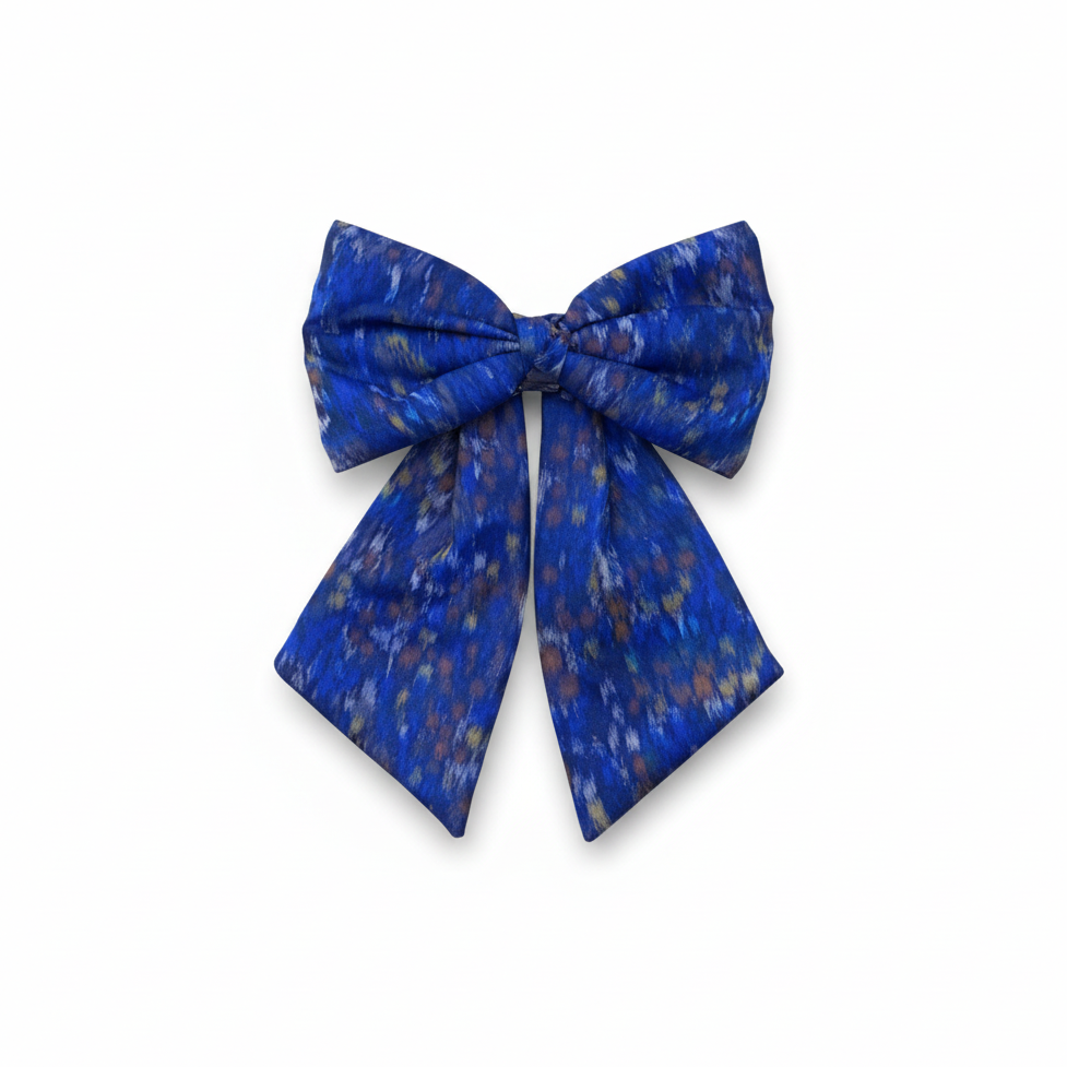Laço de cabelo Azul de seda estampada