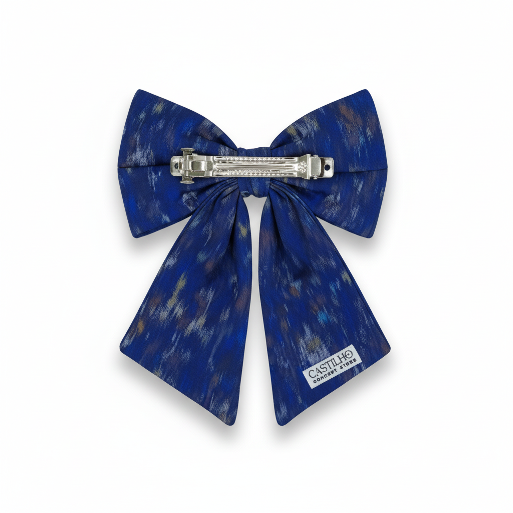 Laço de cabelo Azul de seda estampada