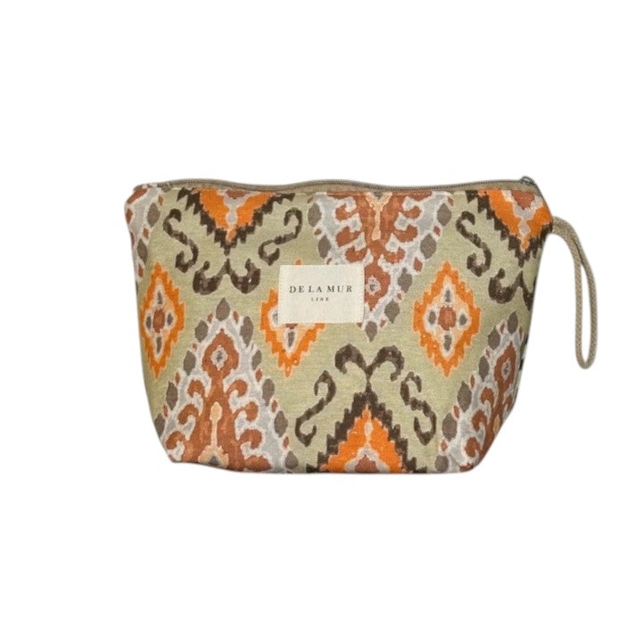 Necessaire DelaMur Estampado Bege e Laranja | Bolsa Cosmética Feminina com Fecho