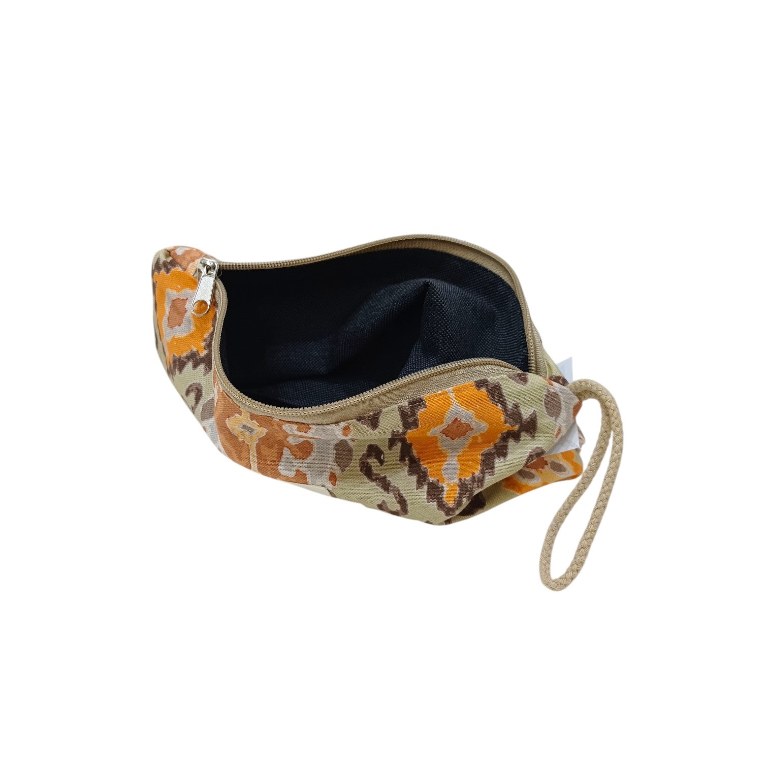 Necessaire DelaMur Estampado Bege e Laranja | Bolsa Cosmética Feminina com Fecho